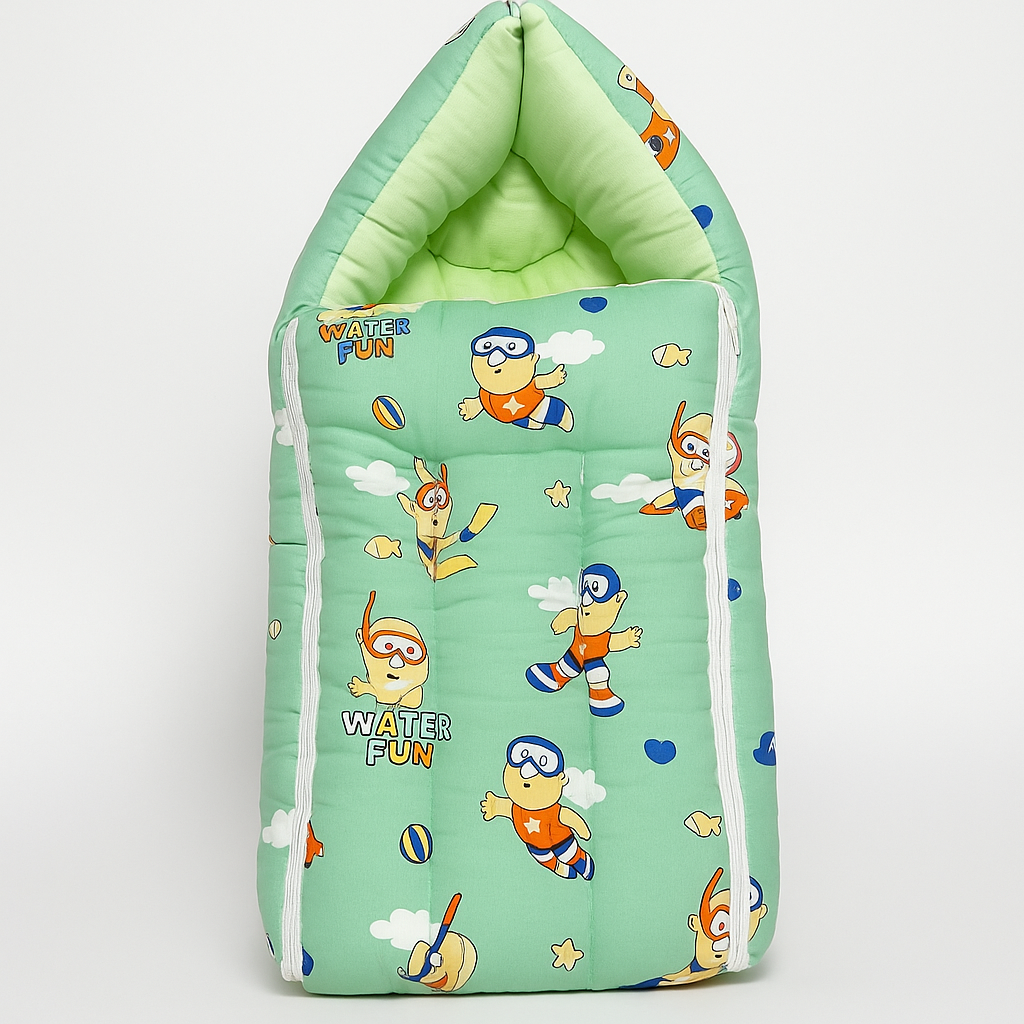 Newborn baby carry nest in soft cotton green cartoon design