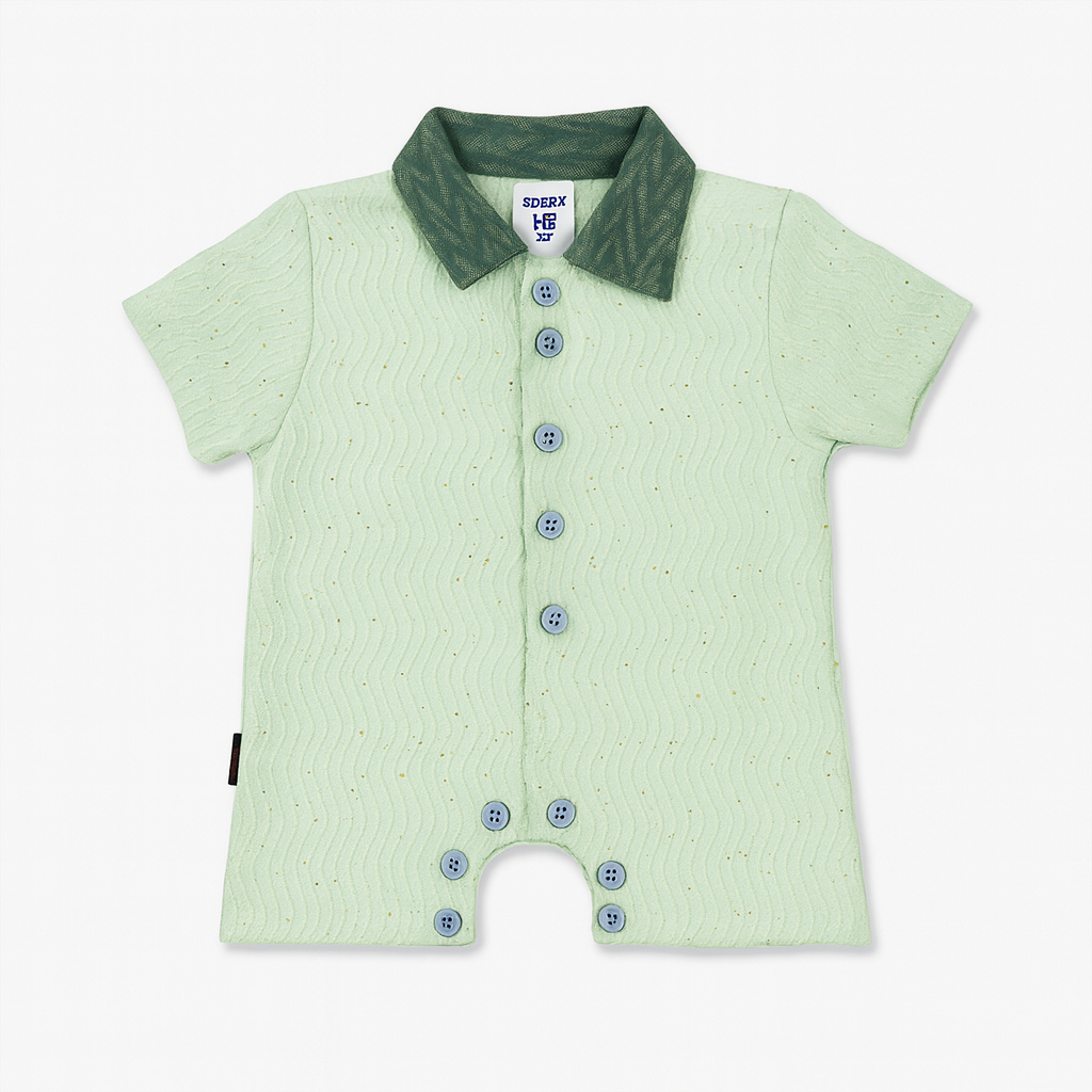 Mint Green Textured Romper with Contrast Collar - Mamadada