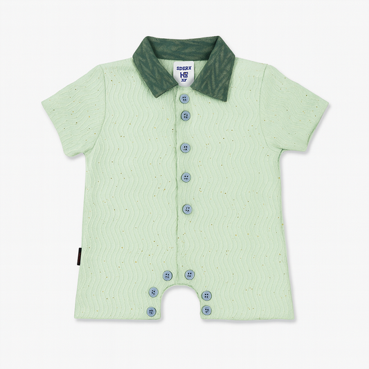 Mint Green Textured Romper with Contrast Collar - Mamadada