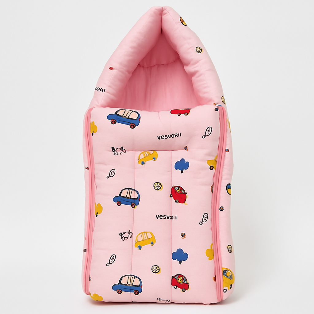 Baby carry nest sleeping bag in pink car cartoon print for newborns
