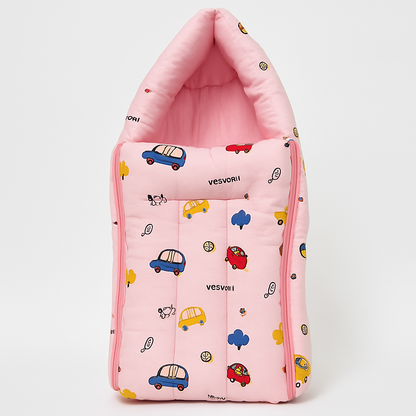 Baby carry nest sleeping bag in pink car cartoon print for newborns

