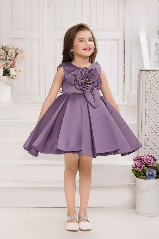 Girls Purple Satin Flower Party Dress