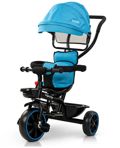 Baybee Mario Sportz Trikes Tricycle for Kids with Parental Adjust Push Handle, Canopy, Rubber Wheels & Storage - Mamadada