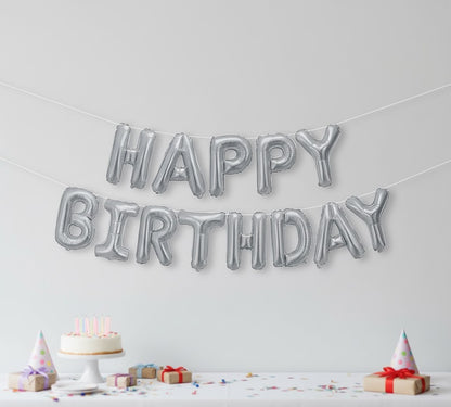 HAPPY BIRTHDAY Foil Balloon Banner – Silver