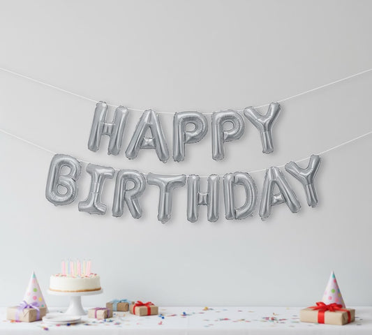 HAPPY BIRTHDAY Foil Balloon Banner – Silver