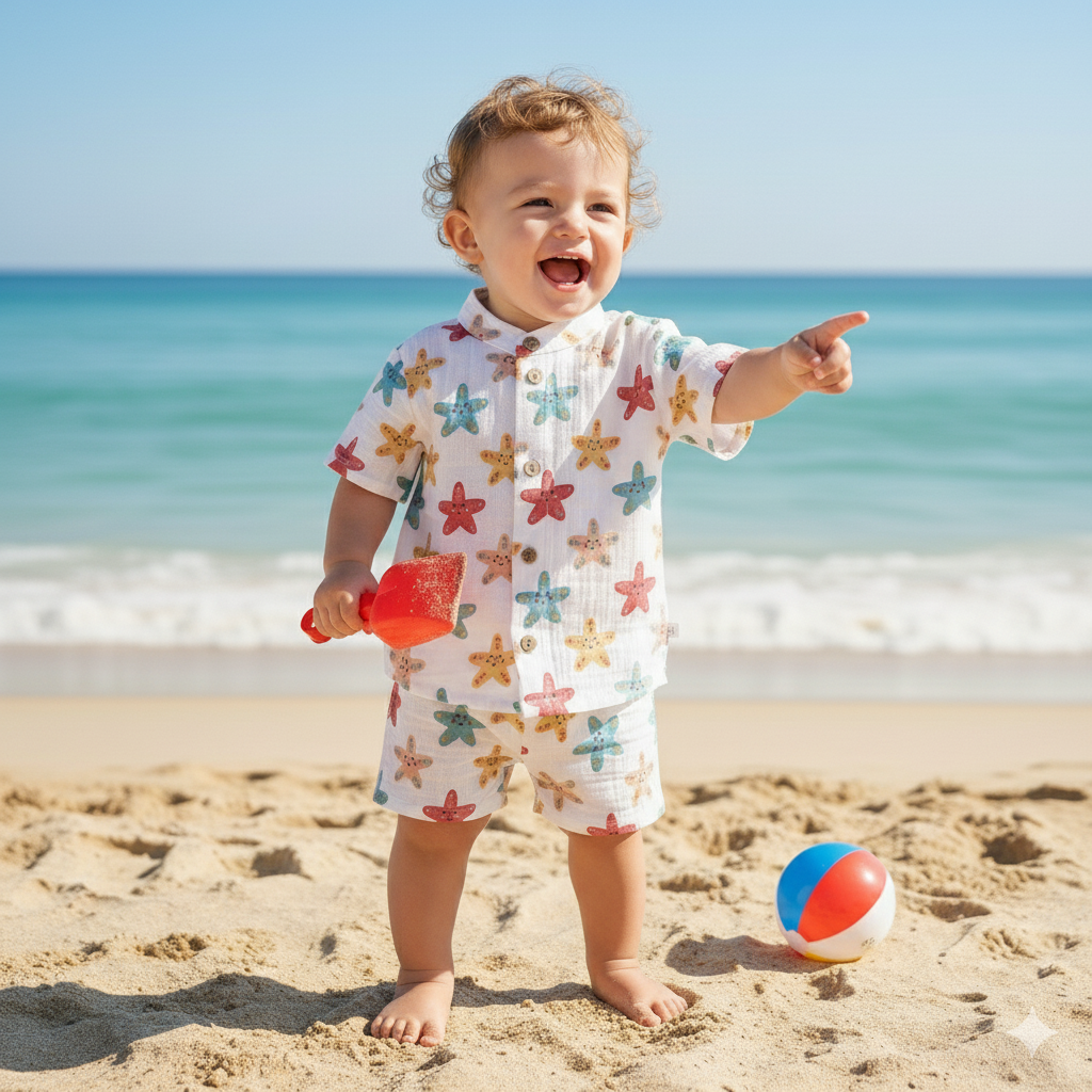 Soft Muslin Cotton Summer Co-ord Sets for Kids – Starfish, Floral & Peach Prints - Mamadada