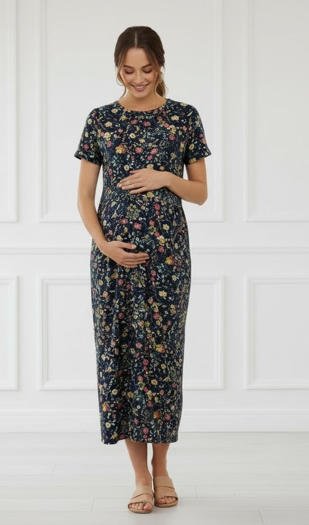 Floral Navy Feeding Maxi Dress