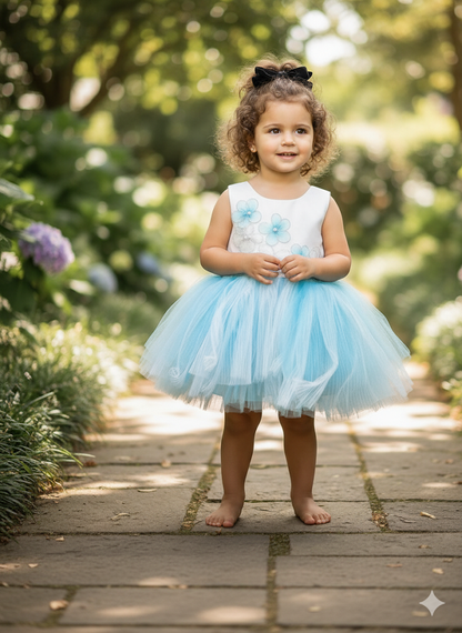 Floral Tulle Baby Frocks in Yellow & Blue