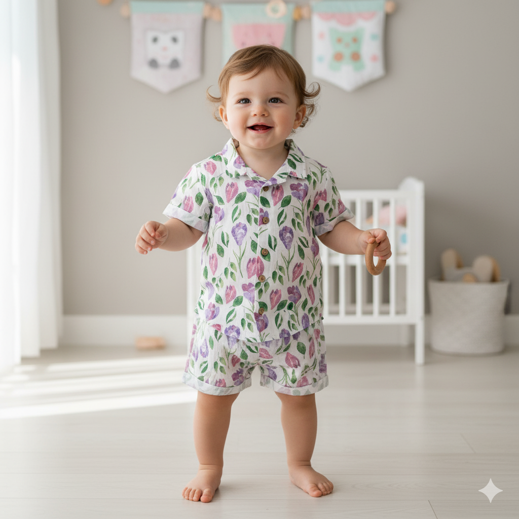 Soft Muslin Cotton Summer Co-ord Sets for Kids – Starfish, Floral & Peach Prints - Mamadada
