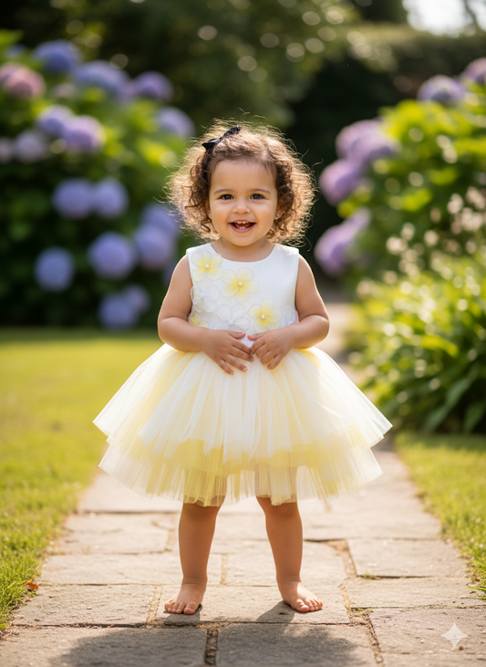 Floral Tulle Baby Frocks in Yellow & Blue