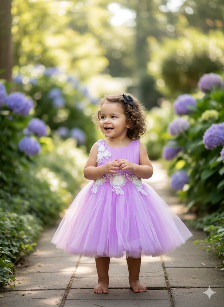Floral Lace Baby Frocks in Purple & Lime Green