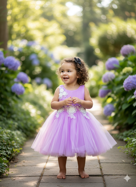 Floral Lace Baby Frocks in Purple & Lime Green