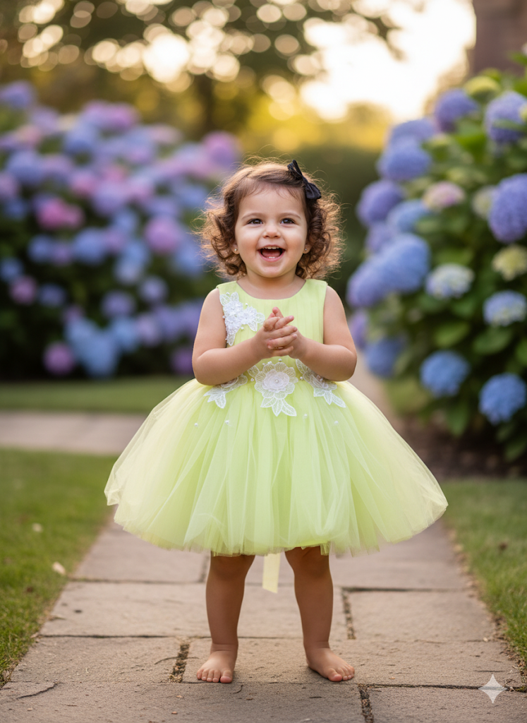 Floral Lace Baby Frocks in Purple & Lime Green