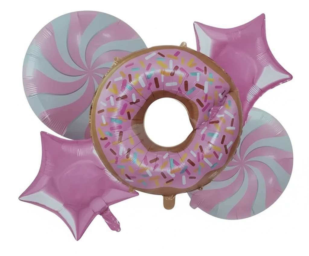 Donut & Star Foil Balloon Set – 5 pieces